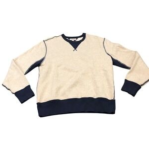 Wallace‎ & Barnes Sweatshirt Mens Medium Beige Blue Crewneck Contrast Stitching